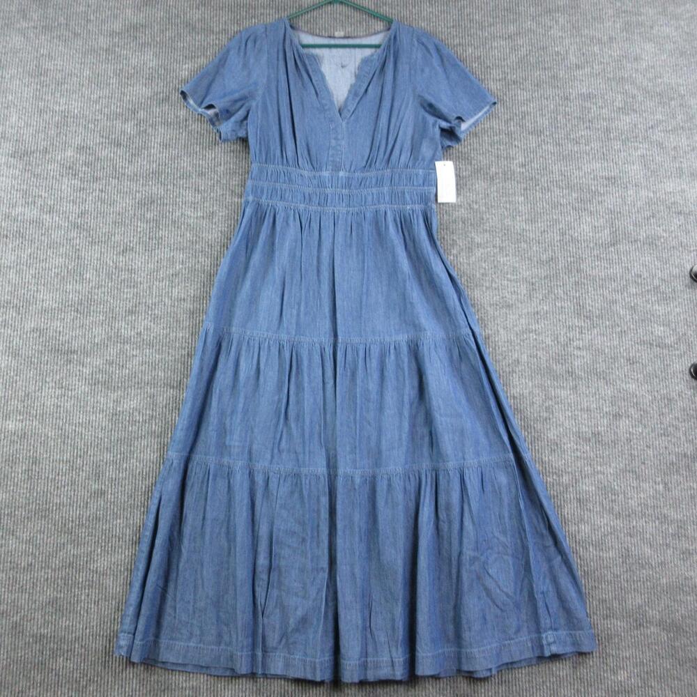 Tommy Hilfiger Dress Womens 14 Blue Chambray Maxi Sundress V-Neck Empire NWT